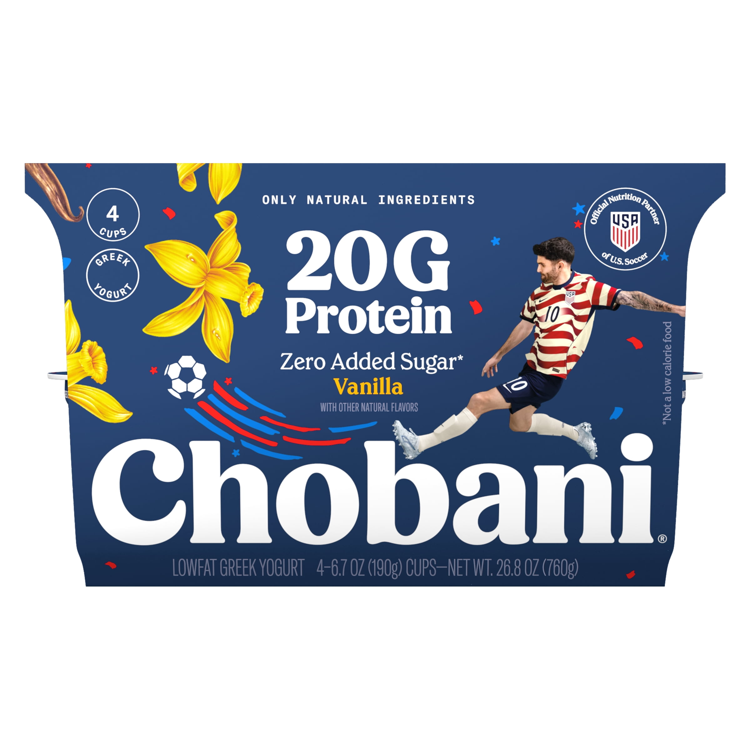Chobani 20G Protein Low-Fat Greek Yogurt Vanilla 6.7oz 4 Pack