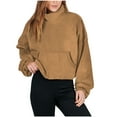 thumbnail image 2 of Fznquz Winter Women's Blouse Fleece Pullover Brown Sweatshirt Loose Fit Soft Pocket Womens Tshirts, 2 of 7