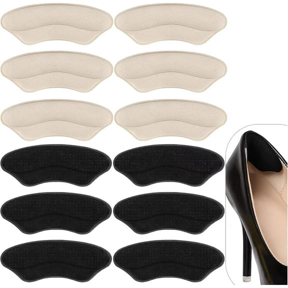 Unisex Heel Pads for Shoes That are Too Big, Black and Beige, 6 Pairs