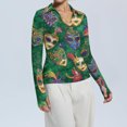 thumbnail image 5 of Womens Mardi Gras Shirts Sparkly Carnival Long Sleeve Tunic Tops Mask Print V Neck Green Graphic Tee Green 2XL, 5 of 7