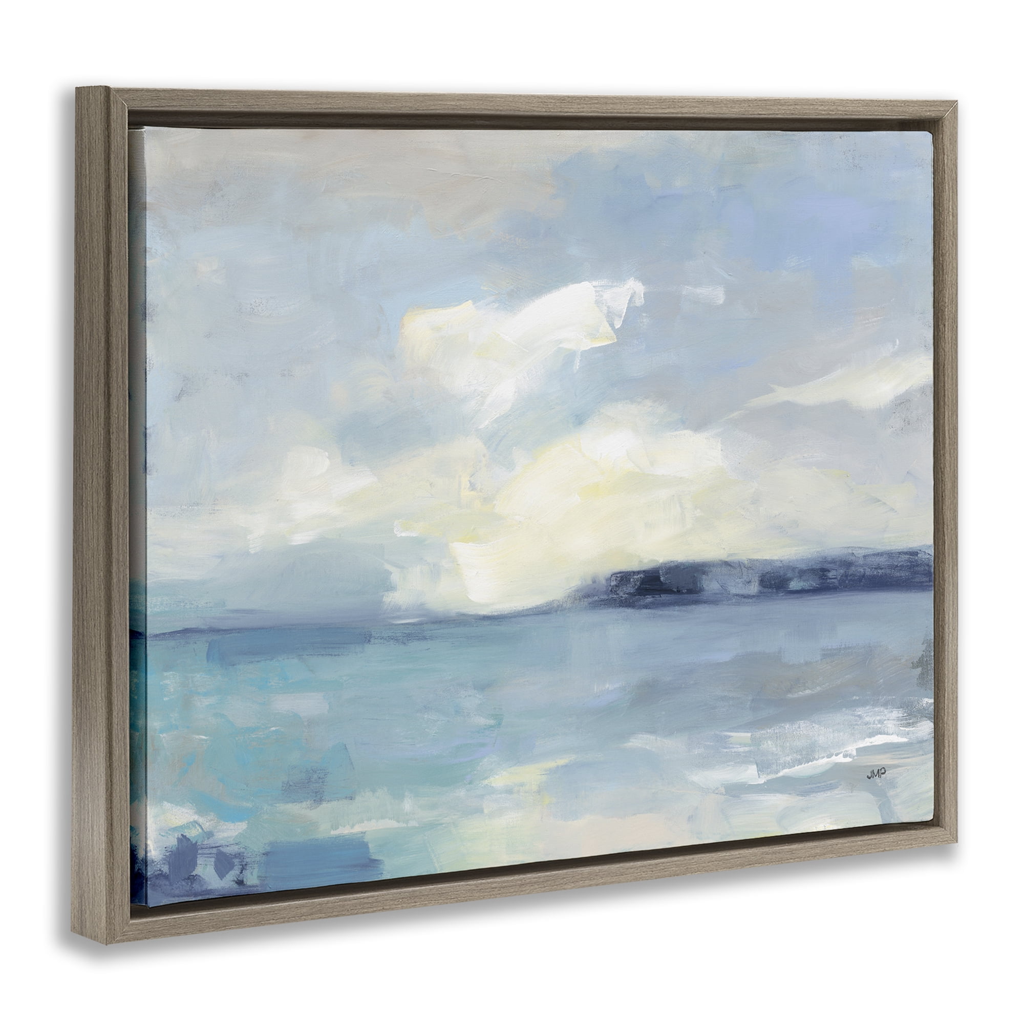 Stupell Industries Sunny Peninsula Seascape Landscape & Nature Painting Brown Floater Framed Canvas Art Print Wall Art, 21 x 17