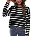 thumbnail image 1 of Suéter de cuello redondo para mujer, suéter de manga larga a rayas, suéter con hombros caídos, suéter informal holgado, suéter negro S, 1 of 5