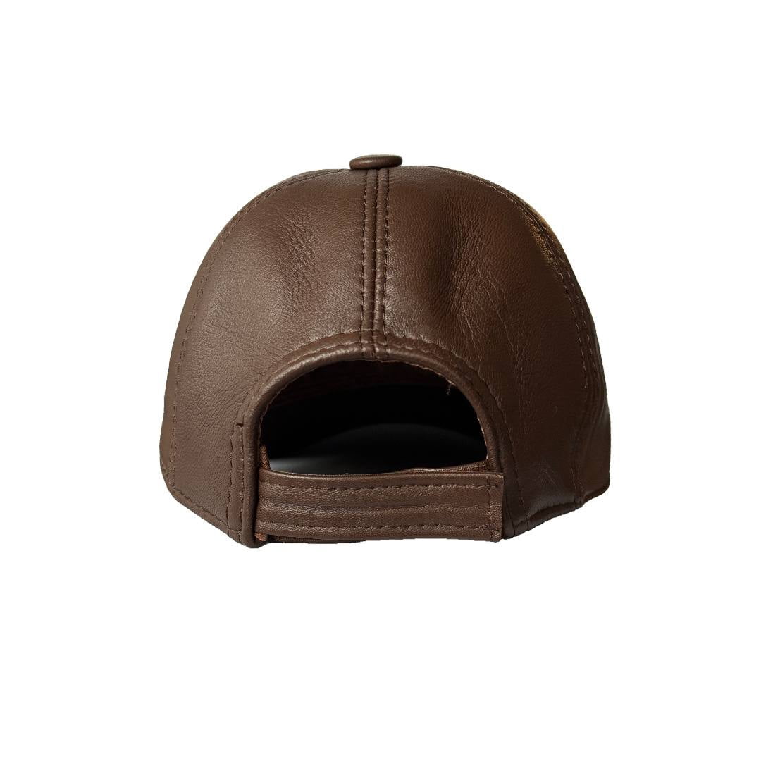 Genuine Real Lambskin Leather Unisex Baseball Cap - 100% Sheepskin Adjustable (Brown)