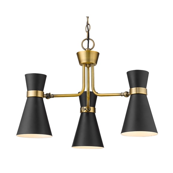Z-Lite Soriano 3 Light Steel Chandelier in Matte Black and Heritage Brass