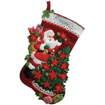 Bucilla Felt Stocking Applique Kit 18" Long-Santa Poinsettia Tree