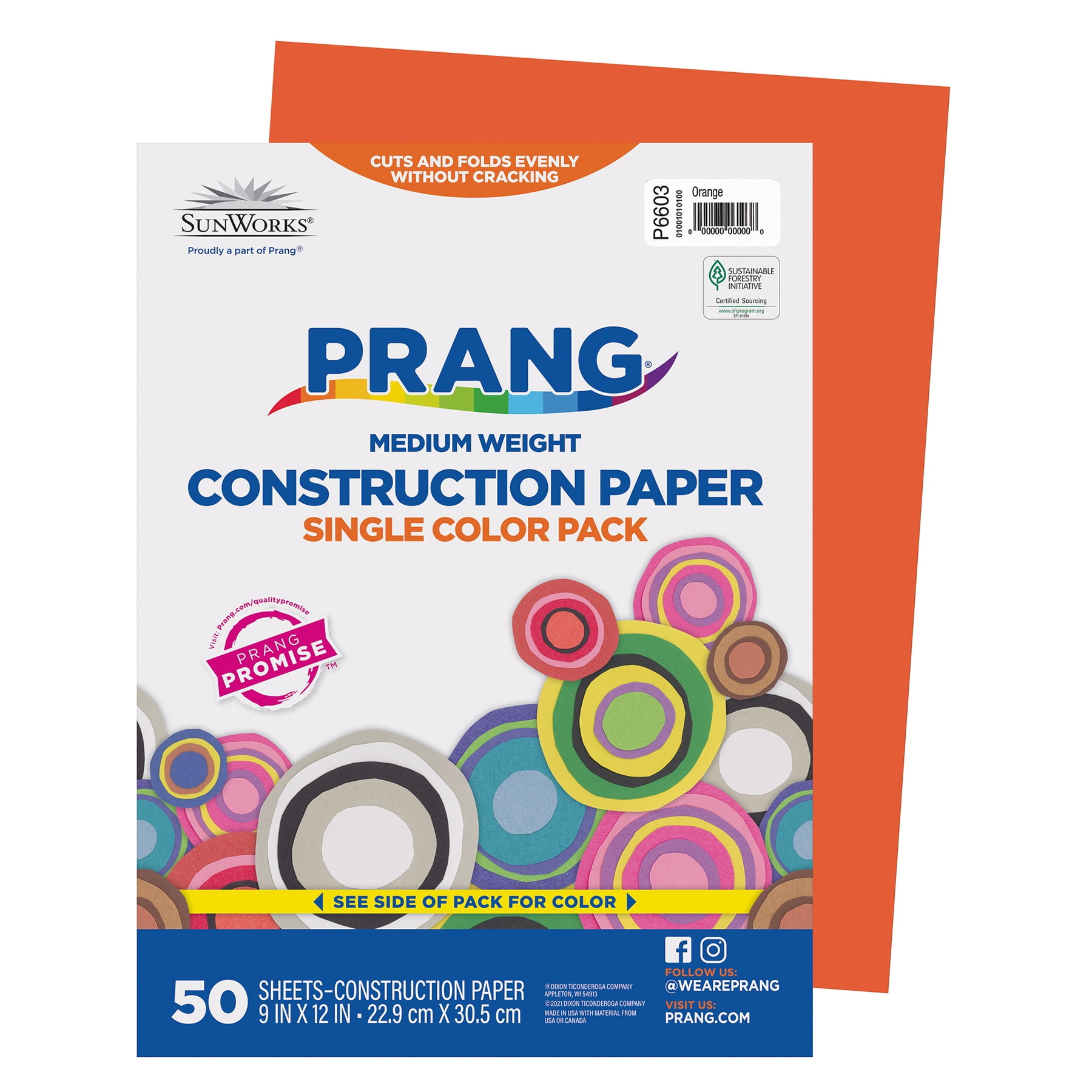 Prang Construction Paper, Medium Weight, Orange, 9" x 12", 50 Sheets Per Pack, 10 Packs