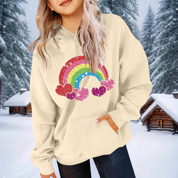 SGFCWSX Girls Oversized Heart Print Hoodie, Kids Fahion Pullover Soft with Pocket Sweatshirt for Daily Casual Wear Beige Size 7-8 Years