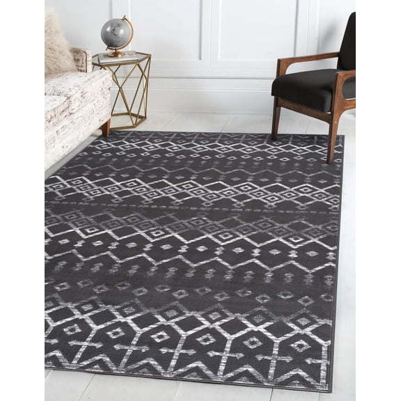 Beverly Rug Indoor Rug, Area Rugs for Living Room Dark Gray / Cream, 8x10 (7'10"x 10'0")