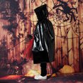 thumbnail image 5 of HAIJIE Halloween Shiny Finish Hooded Tie Neck Long Cape Boys Girls Multiple Solid Tone Seasonal Themed Cloak (Black,75cm), 5 of 5
