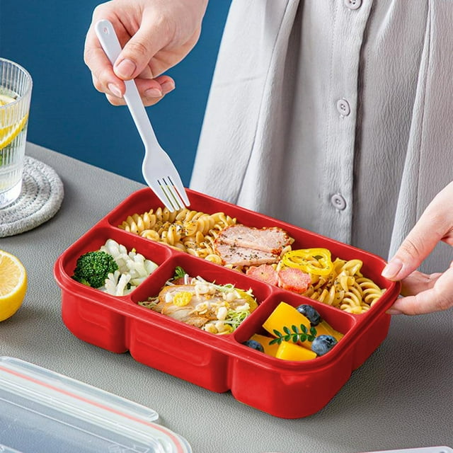 Wzzjkit 4 Compartments in One Large Lunch Box Leakproof Lunch Box Suitable for Dining Out Work School Plastic Microwave Lunch Box Sealed