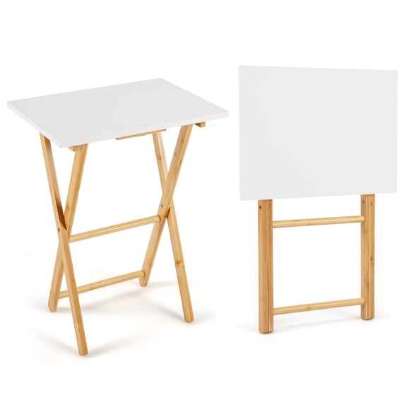 Gymax Folding TV Tray Tables Set of 2 Bamboo Snack Table for Small Spaces Bedroom