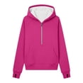 thumbnail image 5 of OOOUM Girls Half Zip Hoodie Raglan Sleeve Thumb Holes Kangaroo Pocket Solid Color Loose Fit Soft Warm Sweatshirt Top,10-11 years, 5 of 5
