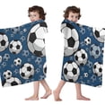 thumbnail image 4 of Blue Soccer Balls Pattern Hooded Bath Towel，60"x35" for Ages 3 To 12 Kids, Quick Dry Lightweight Soft Microfiber Hood Beach Towel Cover Up for Kids, 4 of 7