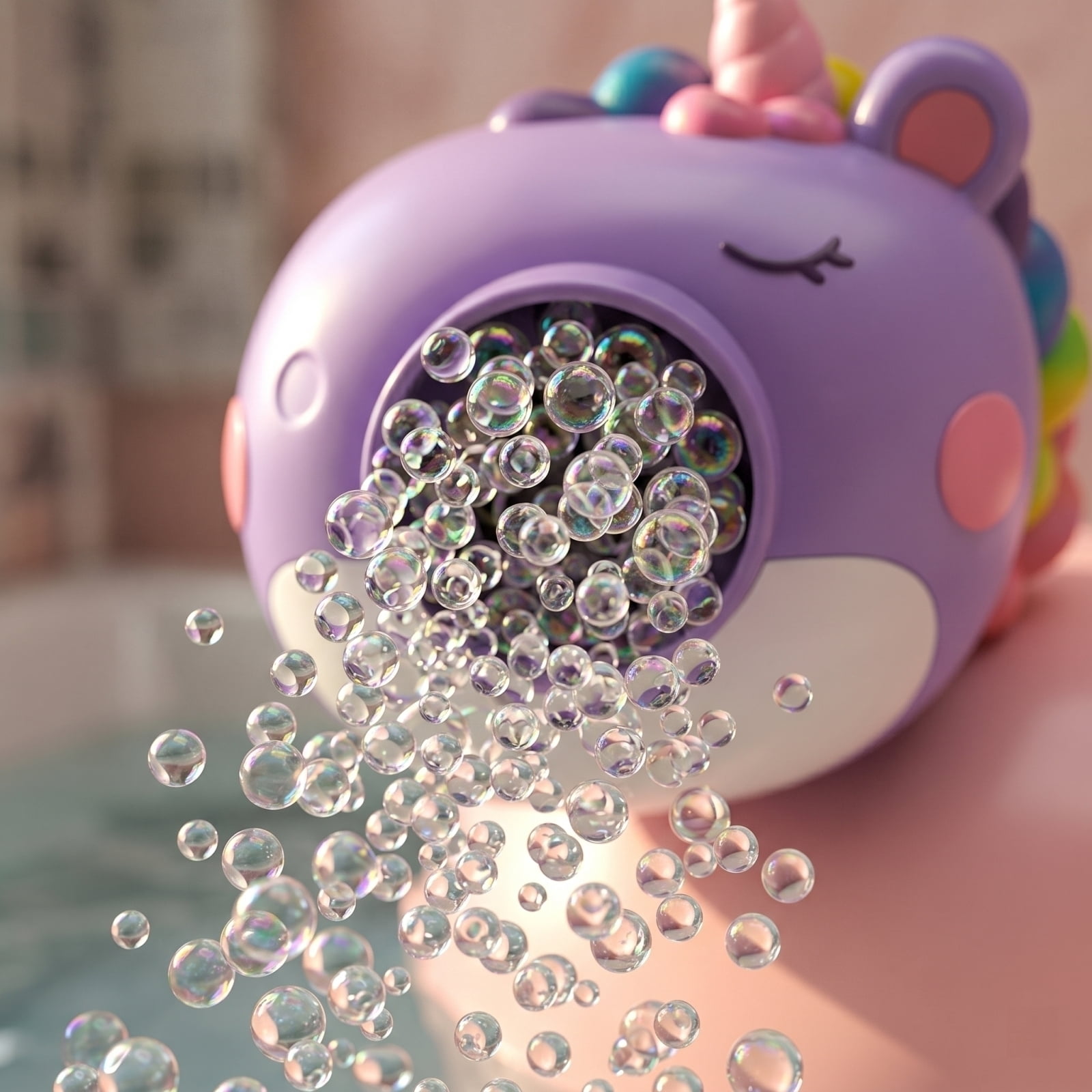 Unicorn Bubble Blower, Bath Bubble Machine with Music, Musical Bubble Maker for Fun Bath Time, Interactive Bubble Blower (White)