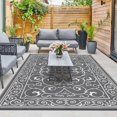thumbnail image 3 of TacleeKii Outdoor Patio Rug 9' x 12' Reversible Camping Mat, Stain-Resistant Plastic Straw Rug, for Porch, Deck, Balcony, Beach, Garden, Gray, 3 of 7