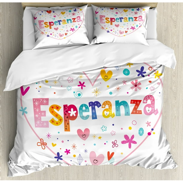 Spanish Duvet Cover Set Queen Size, Esperanza Girls Name in Floral