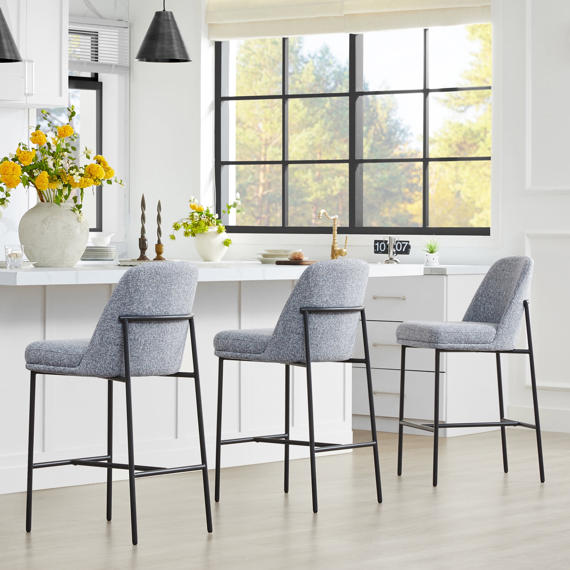 CHITA Modern Counter Height Bar Stool Set of 2, 27 inch Counter Stool with Back & Metal Legs, Fabric in Gray