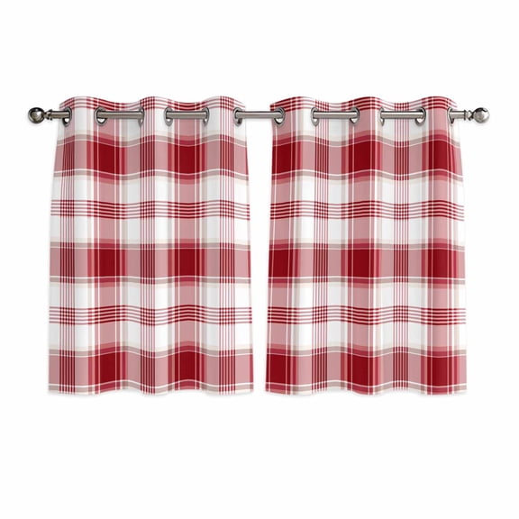 Red Checkered Kitchen Curtains Short 45 Inch Length, Red White Plaid Farmhouse Grommet Top Bedroom Living Room Curtains, Light Filtering Cafe Curtain Drapes 2 Panels Set 84''x45''