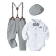thumbnail image 3 of Boys Outfits Little Gentleman Formal Dress Up Shirt with Hat Suspenders Birthday Party Christening 3 Piece Set 0-3 M, 3 of 10