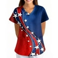 thumbnail image 2 of ZKIRBJV Scrubs Tops for Women Flag Printed Plus Size Scrub Top V-Neck Short Sleeve Stretch Patriotic Tops Medical Work Uniform with Pockets Beige XL, 2 of 5