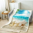 thumbnail image 2 of Beach Themed Sherpa Blanket Blue Ocean Blanket Seashell Starfish Printed Throw Blanket for Bed Chair 40x50 Size Beach Coastal Fleece Blanket for Kids Teens Adults,Soft Breathable, 2 of 6