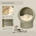 thumbnail image 3 of PawHut Elevated Cat Bed 1-Stage Cozy Wicker Cat Bed with Soft Cushion, Herbal Gray, 3 of 9