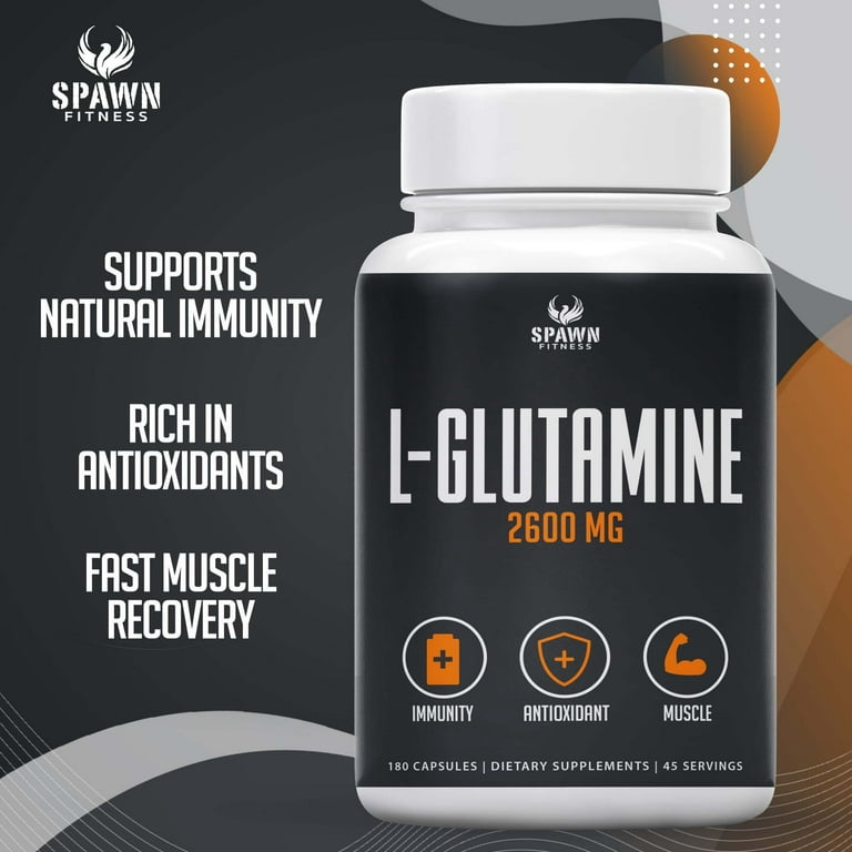 Spawn Fitness L-Glutamine Capsules Amino Acids Workout Supplement Muscle  Growth 180 Capsules