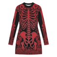 thumbnail image 4 of Xijirk Women Halloween Skeleton Rose Printed Mini Dress Long Sleeve Neck Bodycon Lace Outfit for Cosplay Party Festival Casual Gathering Wear,XXL, 4 of 5