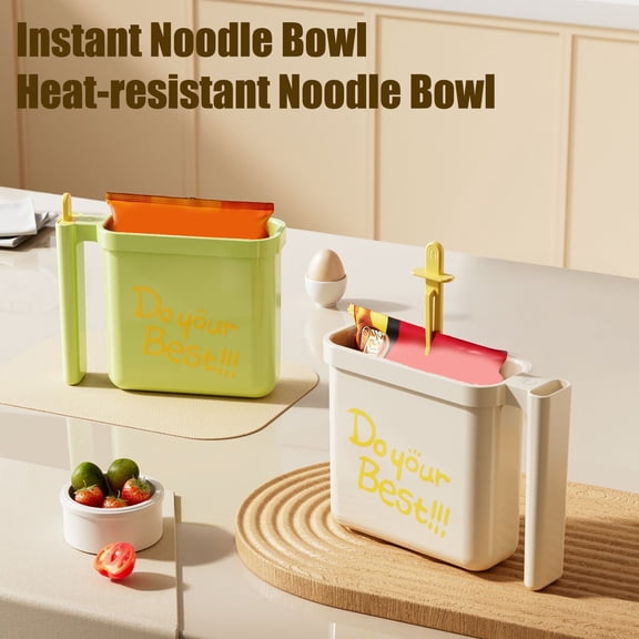 Queroig Instant Noodle Bowl Portable Noodle Container with Handle High Temperature Resistant Noodle Storage Bowl for Dormitory Office Home Use