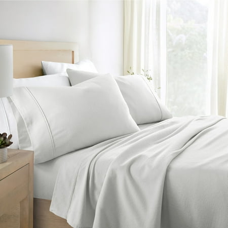 Light Gray 4 Piece 100% Cotton Flannel Deep Pocket Sheet Set, King, by Noble Linens