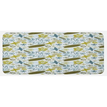 

Luau Kitchen Mat Beach with Surfers Silhouettes Waves and Exotic Plant Summer Theme Plush Decorative Kitchen Mat with Non Slip Backing 47 X 19 Olive Green Slate Blue by Ambesonne