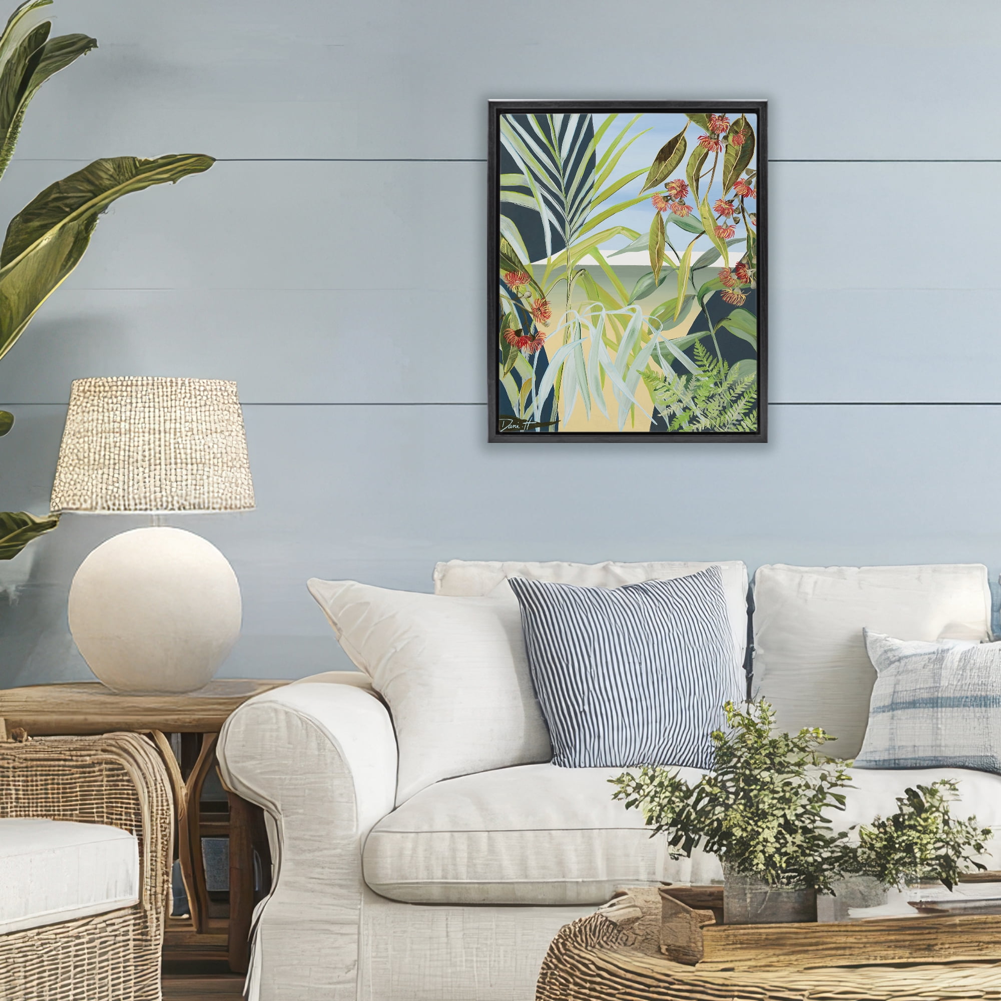 Stupell Industries Coastal Morning Leaves Black Framed Floater Canvas Wall Art, design by Dani Heyward