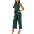 thumbnail image 4 of INSPIRE CHIC Women's Ankle Tie Waist Workwear Button Front Sleeveless Jumpsuit XL Peacock Blue, 4 of 6