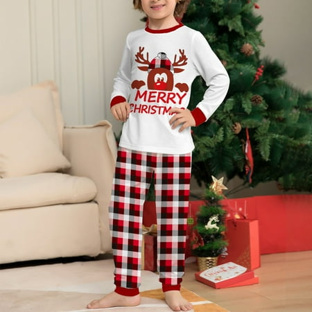 

Steady Matching Christmas Pajamas Christmas Parent-Child Set Round Neck Long Sleeve Plaid Christmas Home Wear Set Family Set
