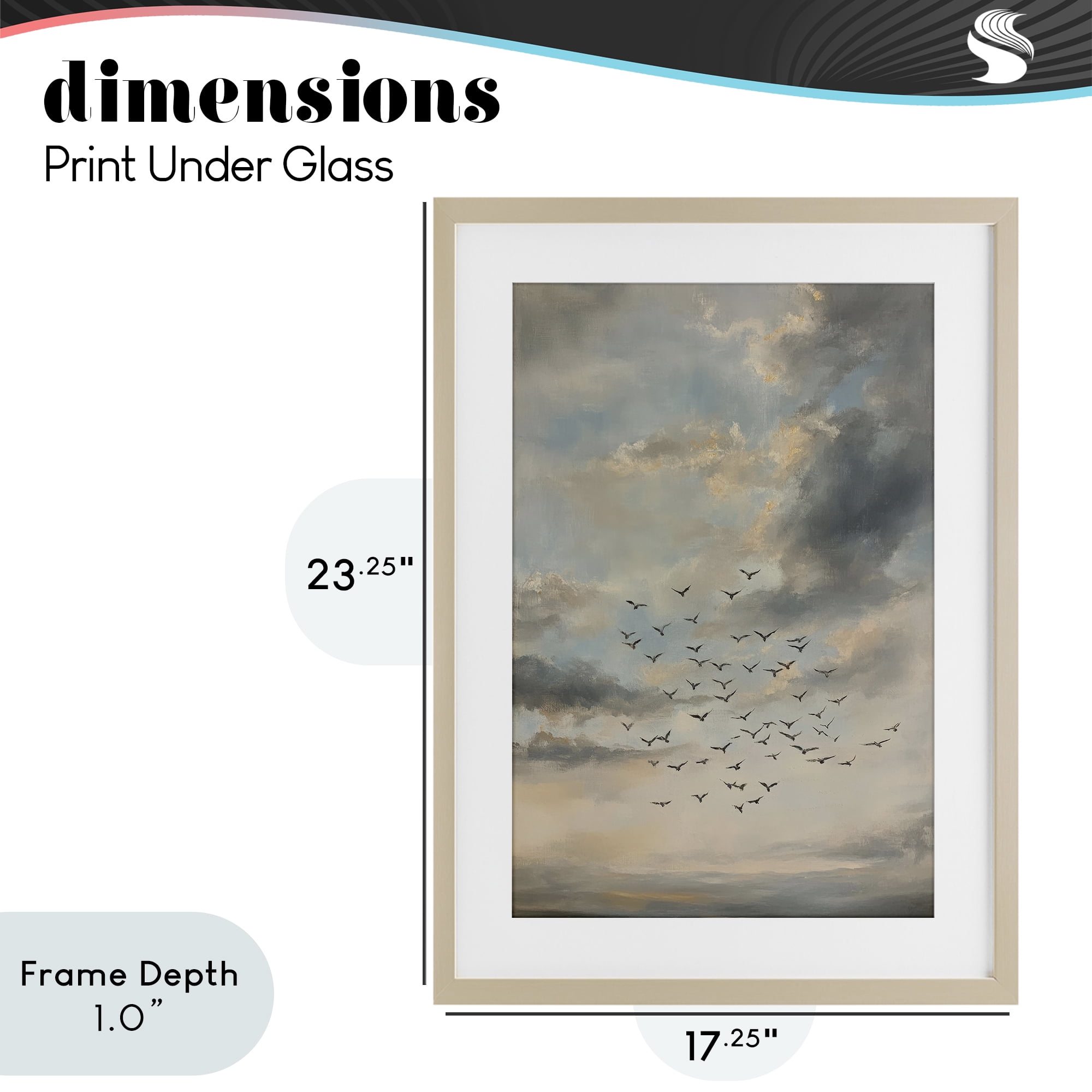 Stupell Industries Birds in the Clouds at Dusk Birch Framed Print Under Glass, design by Petal Prints Design