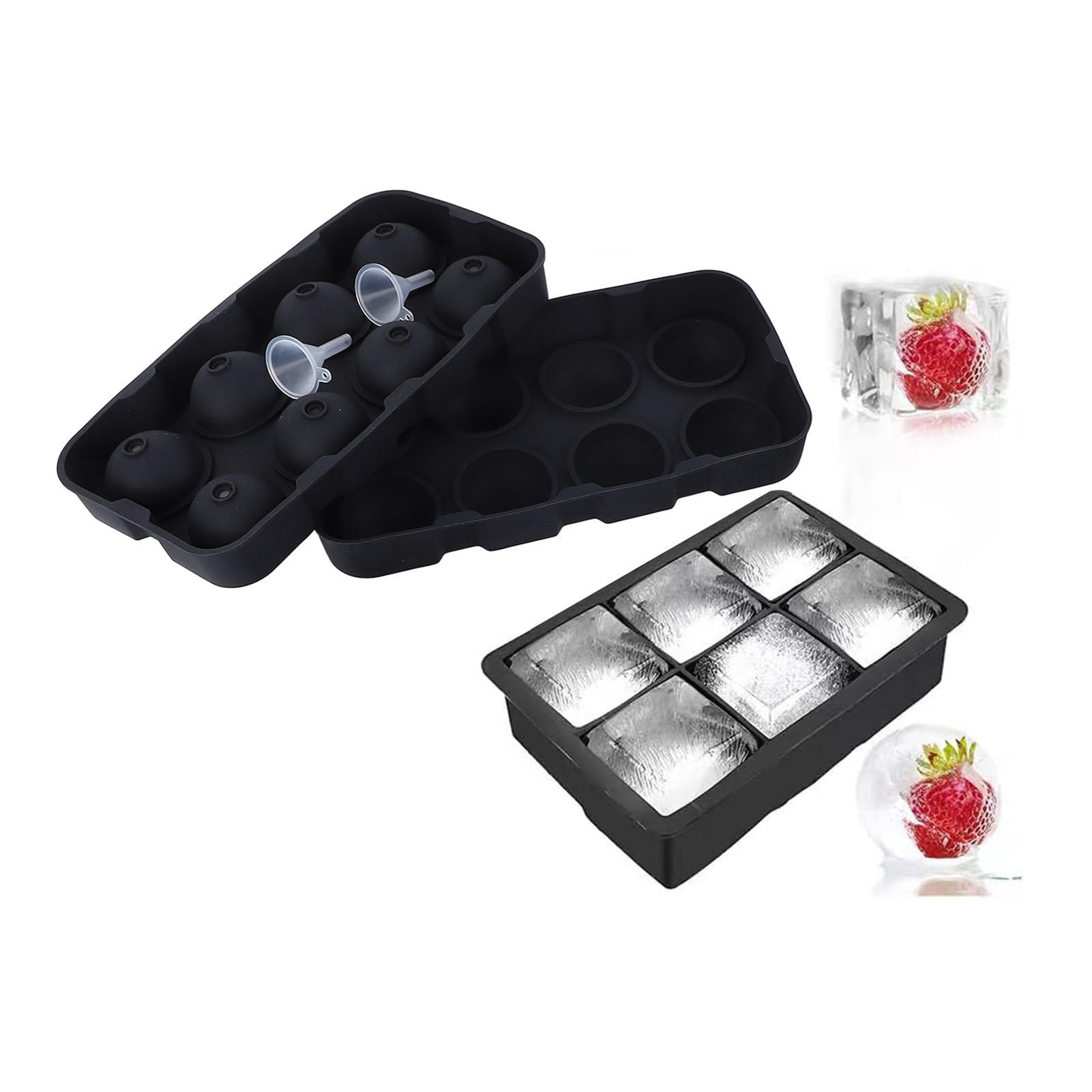 BOKYAN Large Silicone Ice Cube Tray Set – 8 Ball & 4 Square Molds with Lid for Cocktails, Whiskey & Home Bar Use