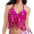 thumbnail image 3 of Felirenzacia Women's Sequined Tassel Fringe Halter Tank Top, Belly Dance Sparkly Glitter Camisole, Hot Pink,Free Size, 3 of 8