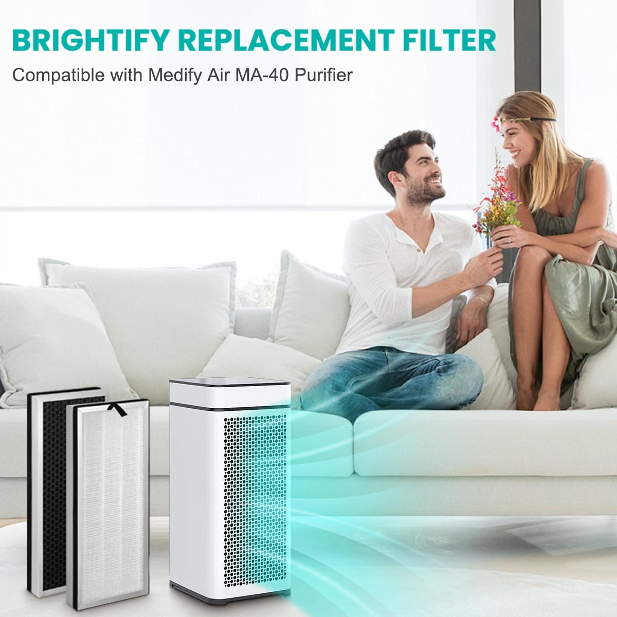 Brightify 2 Packs Replacements for Medify MA 40 Filter, H13 True HEPA Air Filters Fit Medify Air Purifier MA 40, 3 in 1 Filters with Pre-filter, H13 HEPA & Activated Carbon for 99.97% Removal