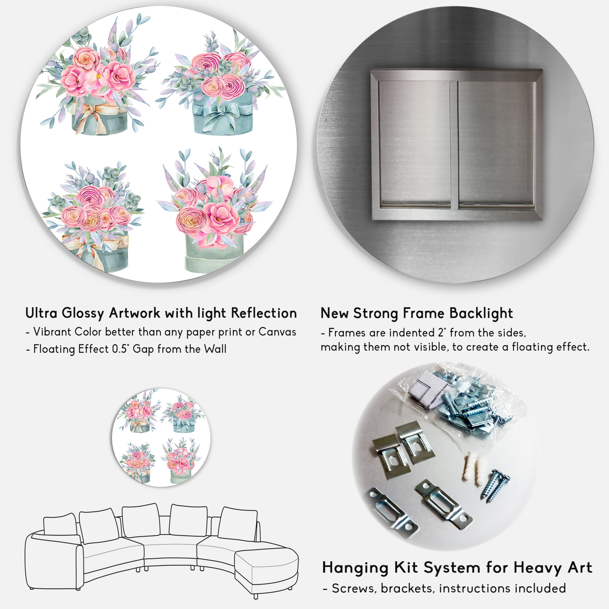 Designart 'Bouquets Collection of Pink Roses' Farmhouse Circle Metal Wall Art 36x36 - Disc of 36