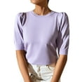 thumbnail image 3 of SAYOO Women's Summer Knit Tops, Short Puff Sleeve Round Neck Solid Color Slim Fit T-Shirts, 3 of 9