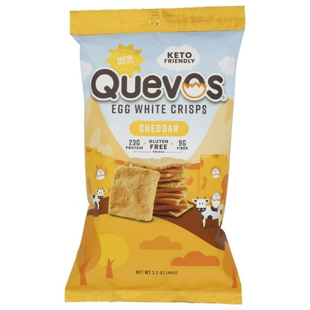 Quevos Egg White Crisps, Cheddar Flavor, 23g Protein, 9g Fiber, No Artificial Flavors or Preservatives, Keto Friendly, Gluten Free, 3.2 Ounce (Pack of 6) (3.20 Ounce (Pack of 6))