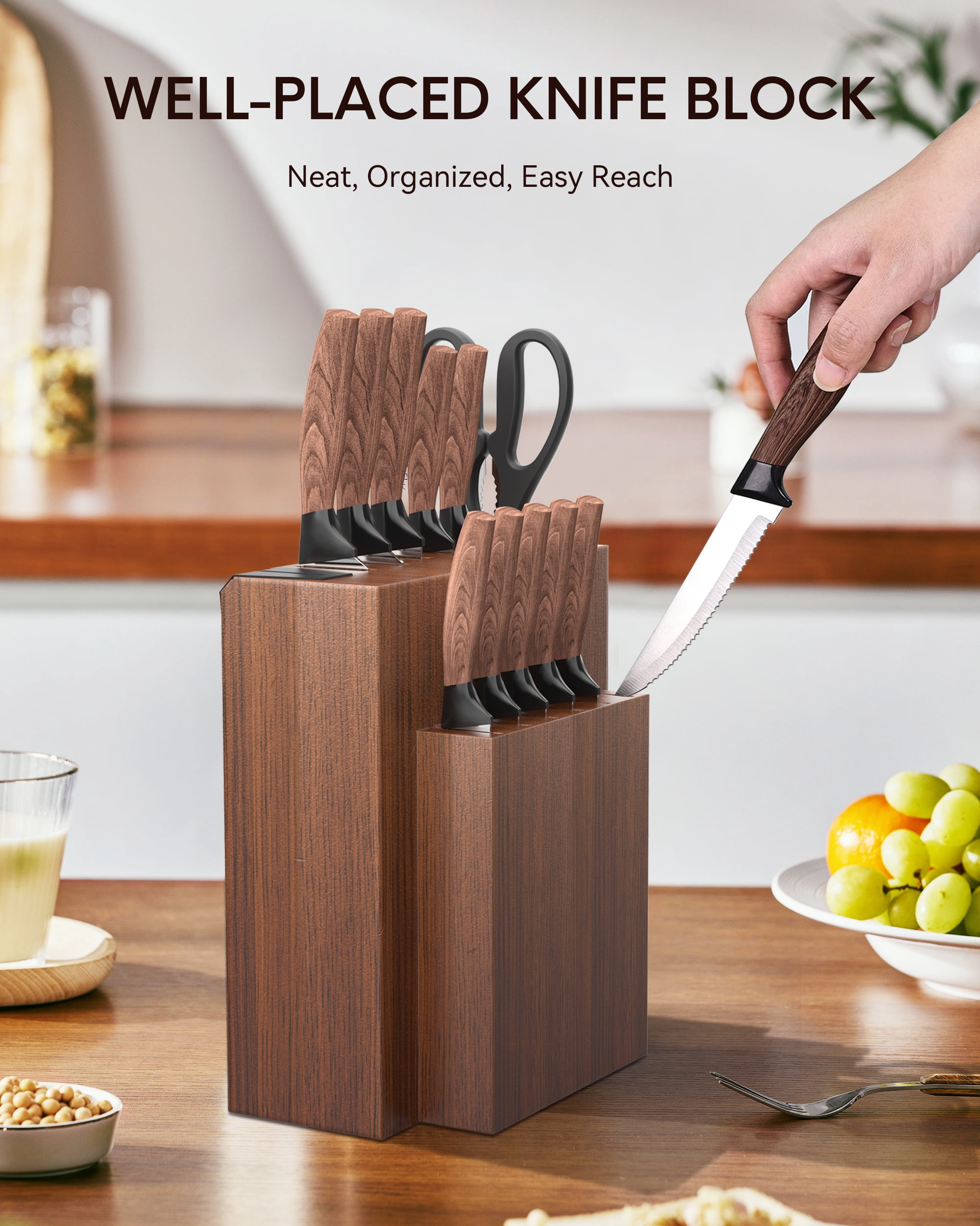 Younghome Knife Set for Kitchen Chef , 13 Pcs High Carbon Stainless Steel Sharp Knife Set with Block Built-in Sharpener,Ergonomic Handle