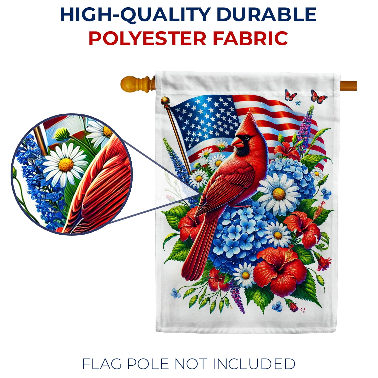 America Forever cardinal patriotic House flag, 28 x 40 inch Double Sided, American Flag House Flag, Spring Flower Red Cardinal Banner, Spring Summer Seasonal Outdoor Decorative for Lawn