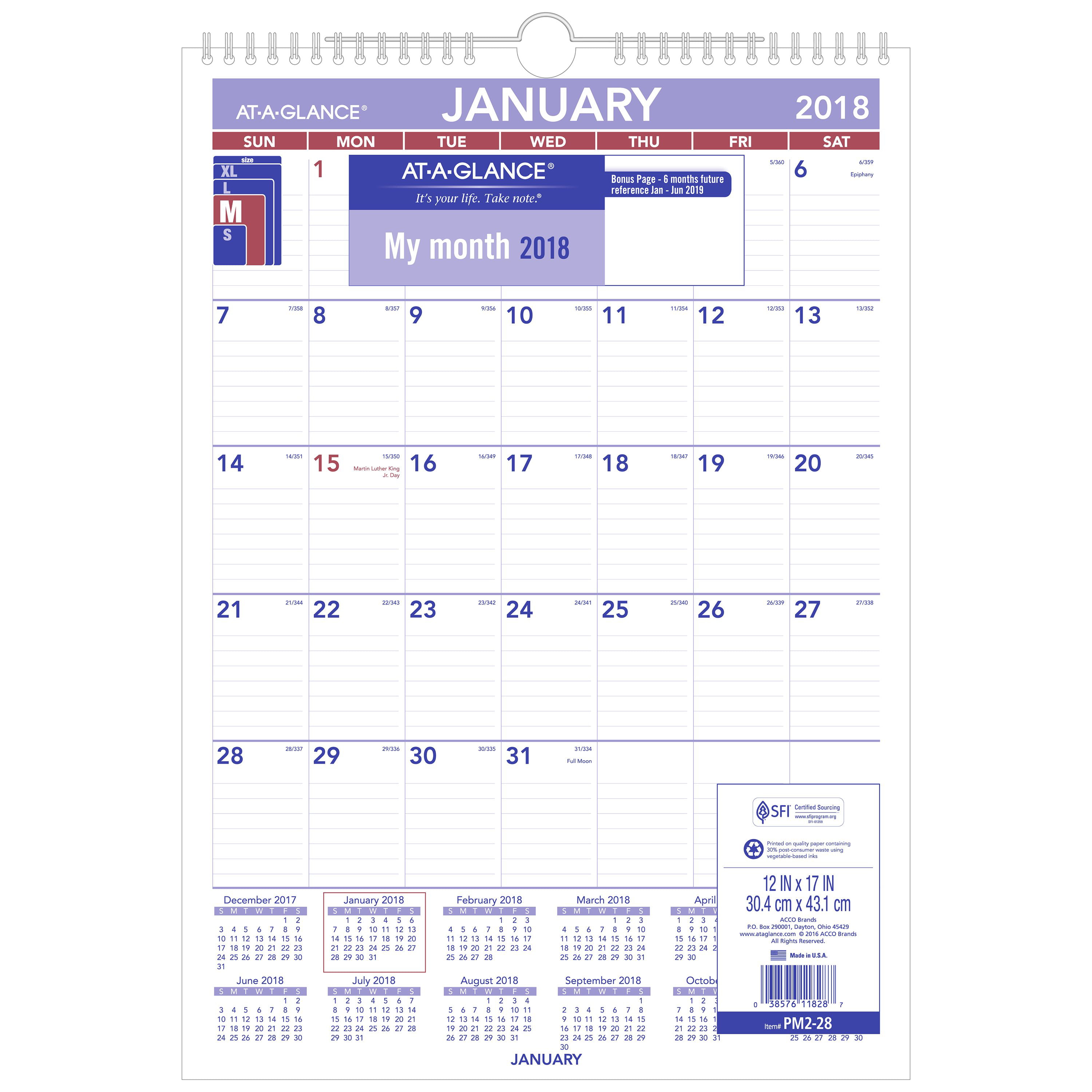 AT-A-GLANCE Monthly Wall Calendar, 12 Months, July Start, 12 x 1(5