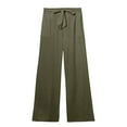 thumbnail image 5 of WCMZJ Capris Pants for Women Cotton Linen Casual Summer 2025 Straight Wide Leg Loose Drawstring Elastic Waist Cropped Trouser Army Green L, 5 of 5