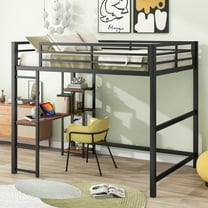Euroco Metal Full Size Loft Bed with Desk and Shelves, Black