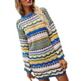 thumbnail image 5 of Inevnen Womens Crochet Knit Dress Rainbow Stripe Long Sleeve Bodycon Mini Dress, 5 of 7