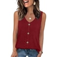 thumbnail image 2 of Pafei Tyugd Eyelet Tank Tops for Juniors Breathable Comfy Sleeveless Shirts for Women with Button Decor Casual V Neck Vacation Clothes Red M, 2 of 9