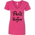 thumbnail image 3 of Inktastic Paris Bonjour with Hearts Women's V-Neck T-Shirt, 3 of 5