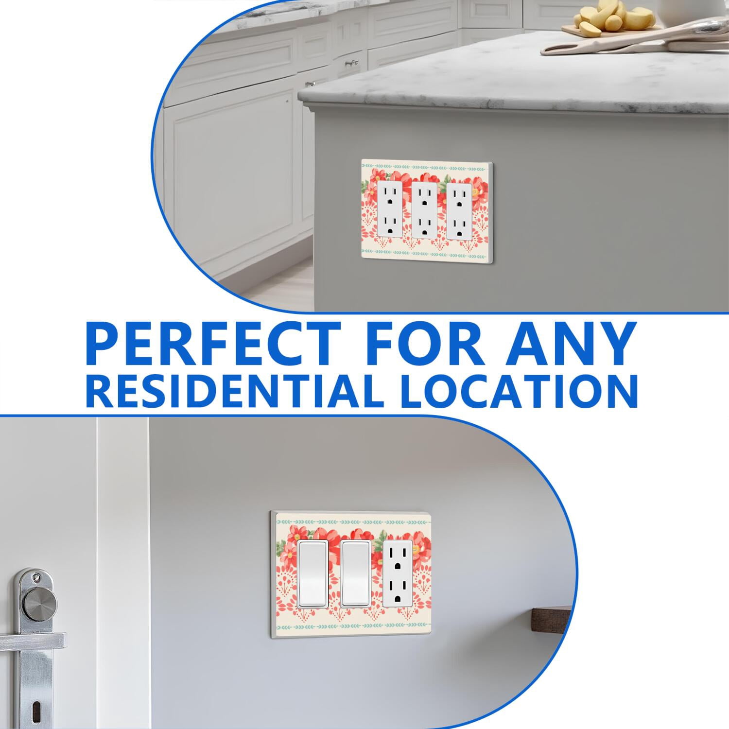 3-Gang Screwless Pioneer Floral Decorative Wall Plates,Size 3-Gang 6.5"W x 4.7"H,Unbreakable Thermoplastic Faceplate Cover for Kitchen Living Room Bedroom Decorator Receptacle Outlet Switch